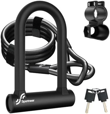 Sportneer Heavy-Duty Bike U-Lock with Steel Cable & Bracket
