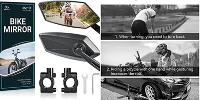 Safe, wide-angle, 360° rotatable bike mirrors (pair).