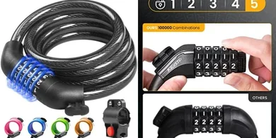 Secure 5-Digit Resettable Bike & Scooter Cable Lock with Bracket