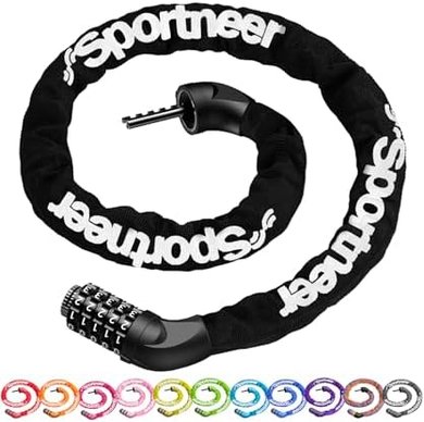 Sportneer Secure Bike Chain Lock: 4-6mm Thick, Keyless Combination