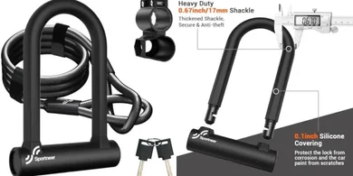 Sportneer Heavy-Duty Bike U-Lock with Cable & Bracket