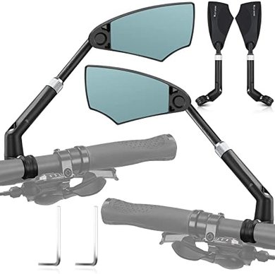 WEST BIKING Retractable Bike Mirrors (2-pack): 360° adjustable, fits 20-23mm handlebars.