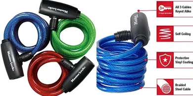 Master Lock 6ft Keyed-Alike Bike Cable Locks (3-Pack, Blue/Green/Red)

