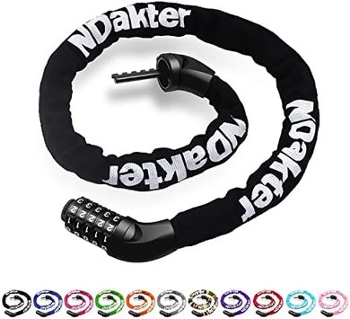Heavy-duty resettable bike chain lock (4-6mm thick, 3.2-6ft)