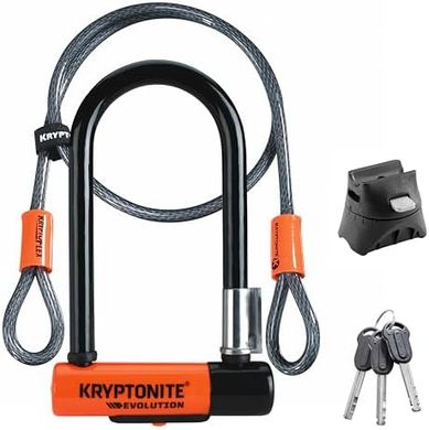 Kryptonite Evolution Mini-7 U-Lock: Heavy-duty, 13mm shackle, 4ft cable, bracket & keys.
