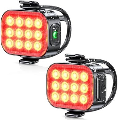 USB-C Rechargeable LED Bike Tail Lights (2-pack), IP65 Waterproof, 6 Modes