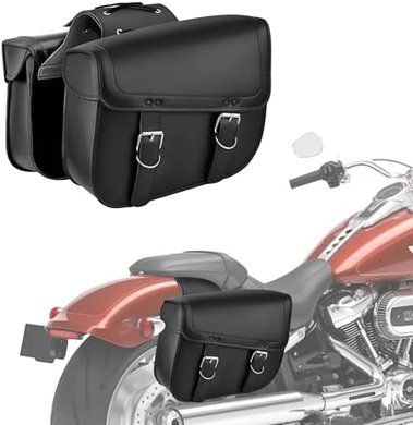 Nomad Leather Motorcycle Saddlebags: Large, Universal, Quick-Attach (Black)