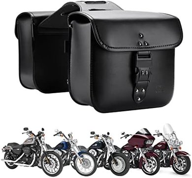 KEMIMOTO Small Motorcycle Saddlebags (14L, Black Leather)
