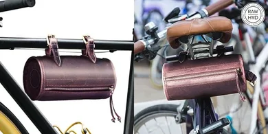 RAW HYD Leather Bike Handlebar Bag – Durable Bike Bags for Bicycles – 9.4” x 4.5” Bike Bag for Use as Bike Frame Bag or Bicycle Handlebar Bag – Bike Storage Bag for Phone, Keys, Tools, & More