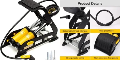 Aluminum Double Cylinder Bike Pump with Gauge & Smart Valve

